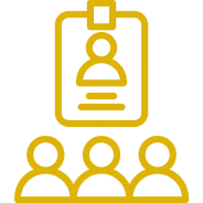 Icon of ID badge and three people.