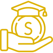 Hand holding coin with graduation cap.